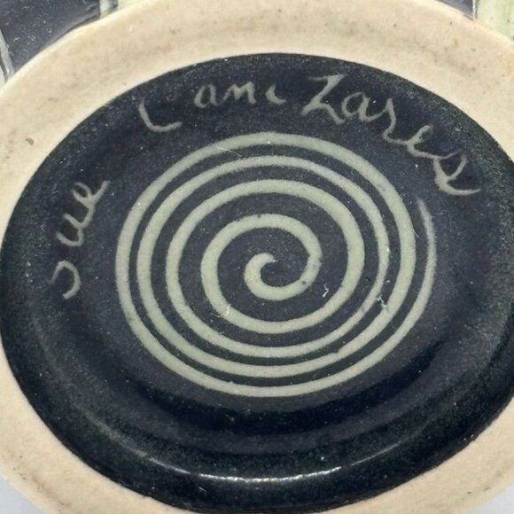 Handmade Studio Pottery Mug Signed By Artist Ceramic Deep Blue White Pale Green~ - Picture 10 of 14